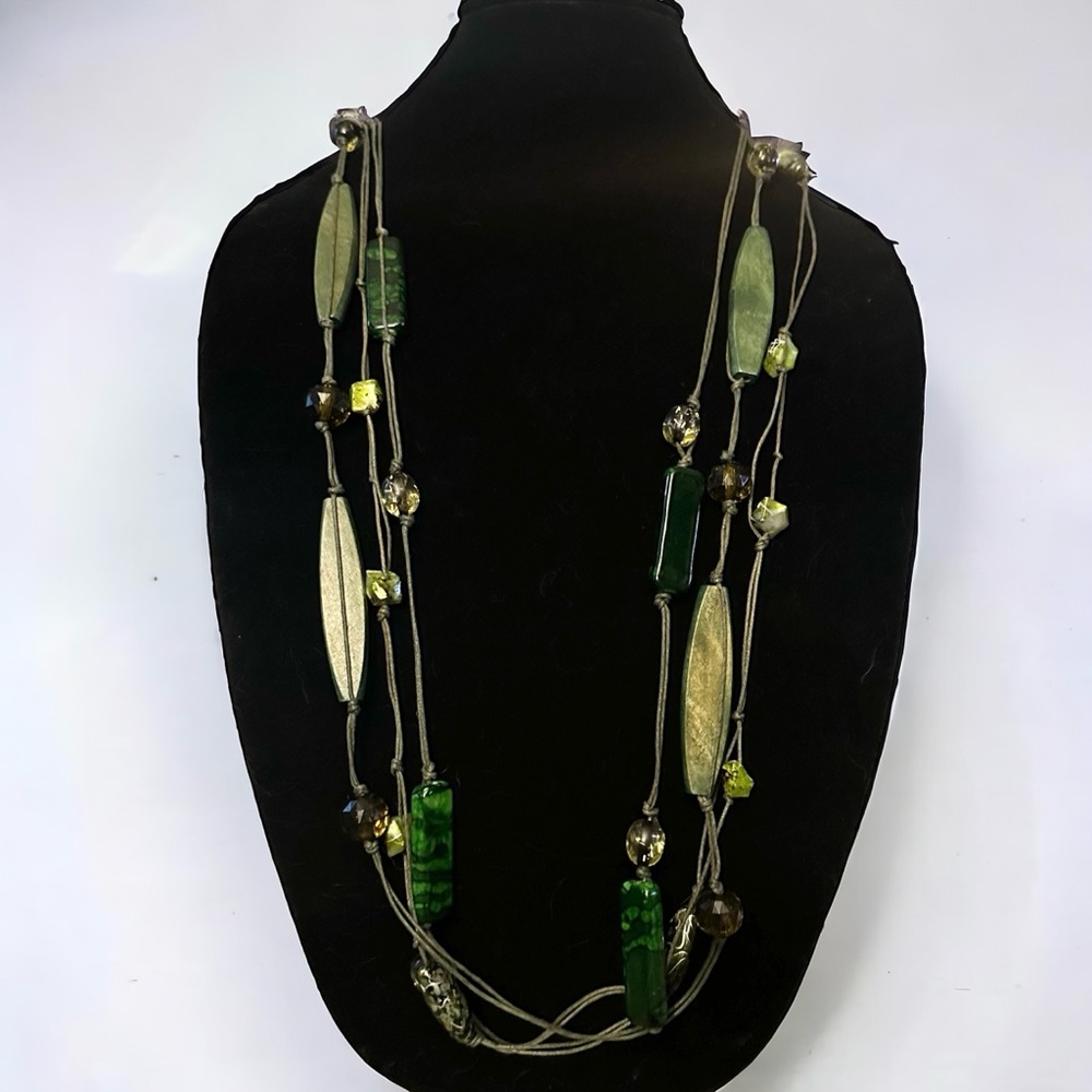 Isis long multi strand chunky floating bead cord necklace and earrings set